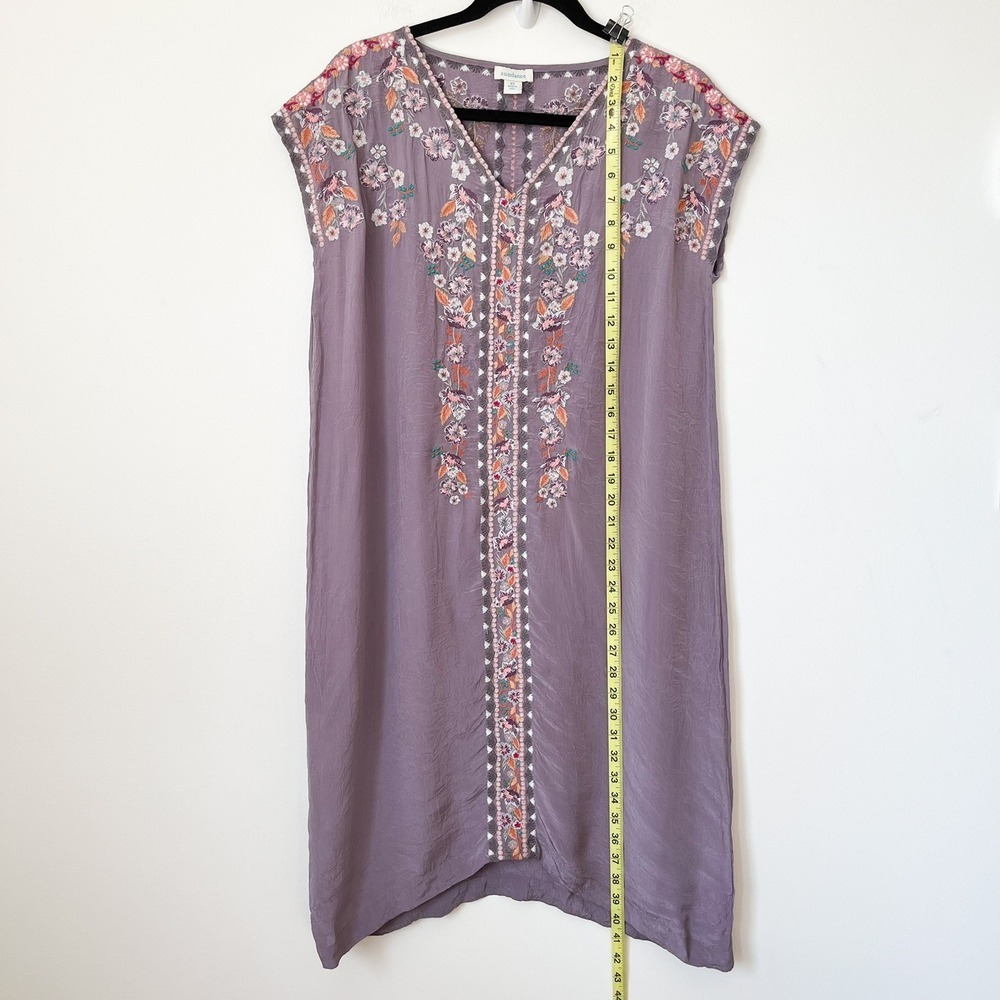 Sundance Ayla Purple Floral Embroidered V Neck Crinkle Shift Dress Womens XS - Picture 9 of 13